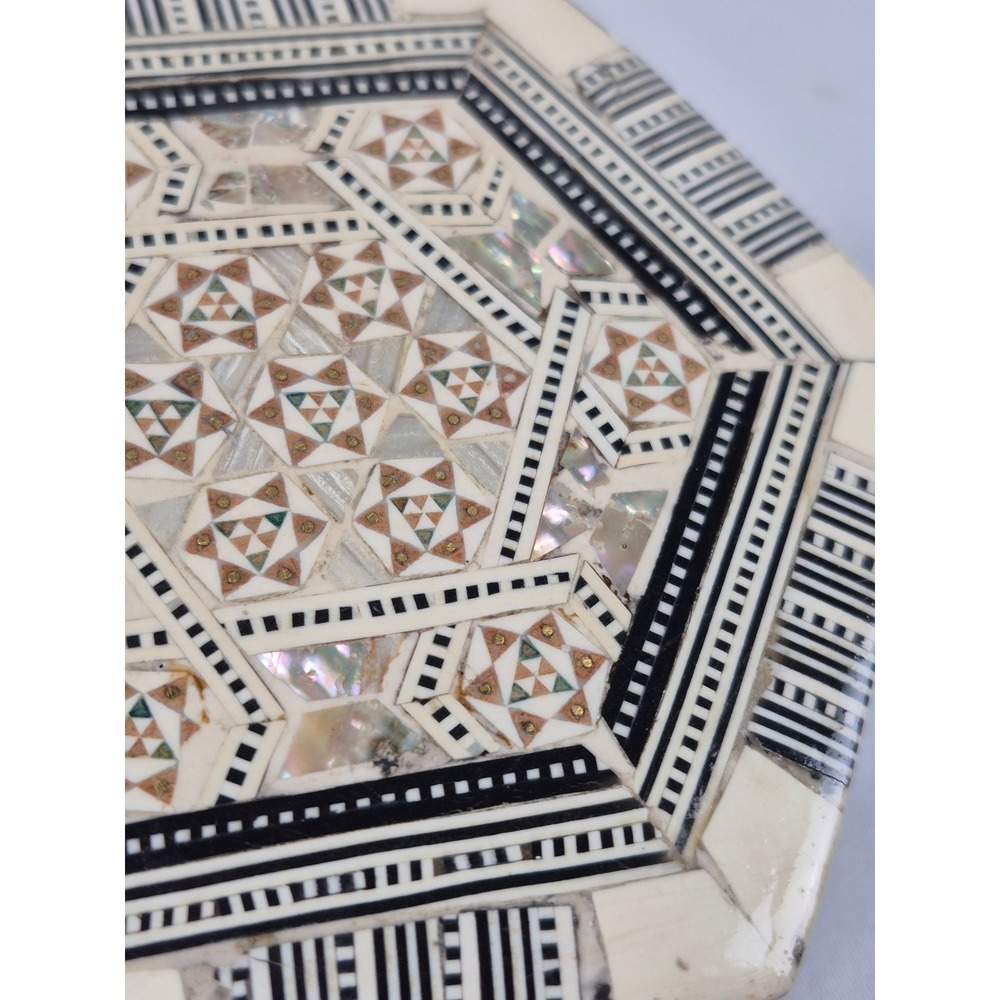 Jerusalem Holy Land Olive Wood Mother of Pearl Inlay Hexagon Trinket Jewelry Box - Picture 7 of 9